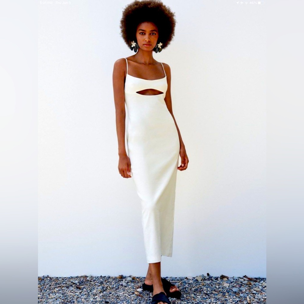 Cream Zara cut-out dress size Medium (7385/220)